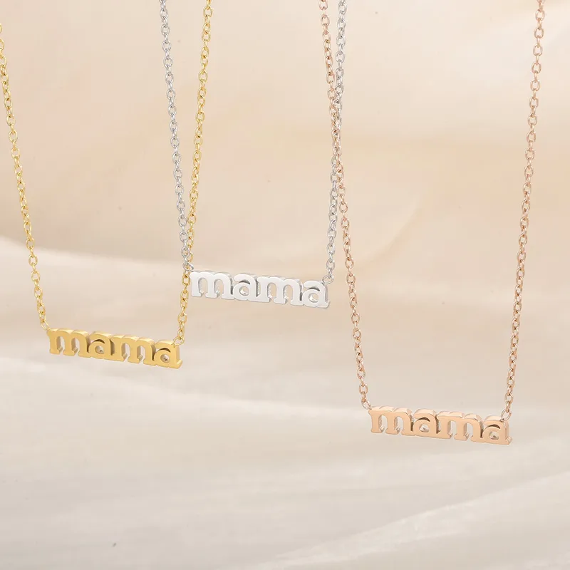 Wholesale Stainless Steel Solid Color PVD Coated Stone-Free 18K Gold Plated MAMA Simple Style Waterproof Non Tarnish Plating Cable Chain Necklace