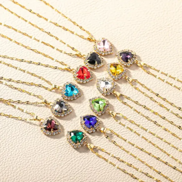 Wholesale Jewelry Simple Style Classic Style Heart Shape Copper Rhinestones K Gold Plated Vacuum Plating Inlay Stupid Chain Pendant Necklace
