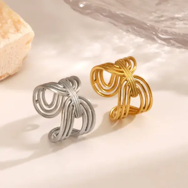 Wholesale Ion Plating (IP) 18K Gold Plated Geometric 304 Stainless Steel Vintage Style Simple Style Waterproof Non Tarnish Open Rings