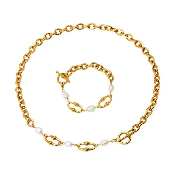 Wholesale PVD Coated Real Gold Plated 16K White Plating Solid Color 304 Stainless Steel Freshwater Pearl IG Style Simple Classic Waterproof Non Tarnish Bracelets Necklace
