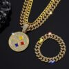 Wholesale Hip-Hop Diamond Round Men's Necklace Cuban Chain Bracelet Three-Piece Set