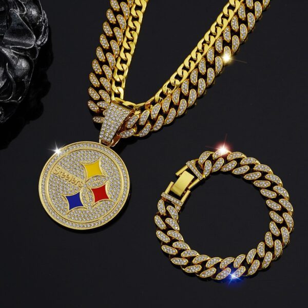 Wholesale Hip-Hop Diamond Round Men's Necklace Cuban Chain Bracelet Three-Piece Set