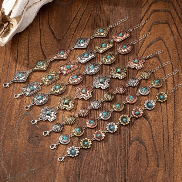 Wholesale Turquoise embellished vintage flower cross alloy bracelet