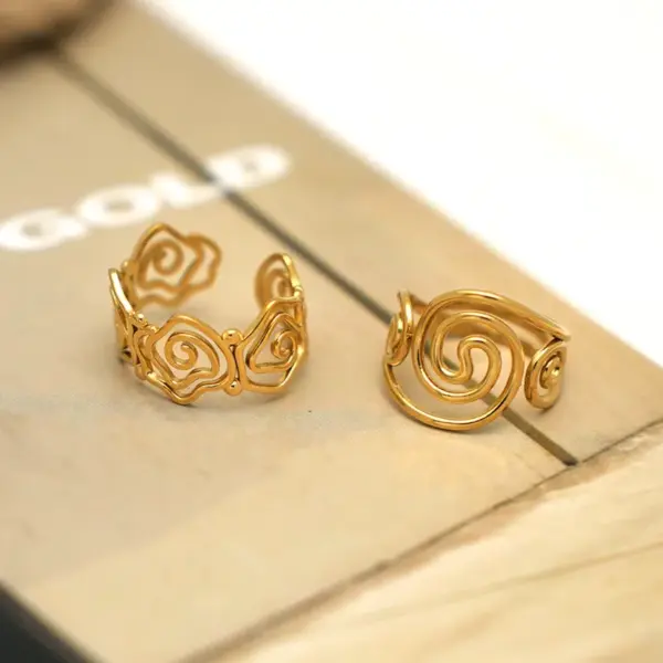 Wholesale Ion Plating (IP) Real Gold Plated 18K Gold Geometric 304 Stainless Steel IG Style Casual Simple Style Waterproof Non Tarnish Open Rings