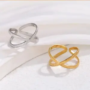 PVD Coated Real Gold Plated Solid Color Stainless Steel Simple Style Waterproof Non Tarnish Open Ring