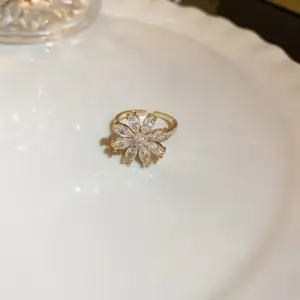 9 Open Ring-Golden Flowers (Real Gold Plating).