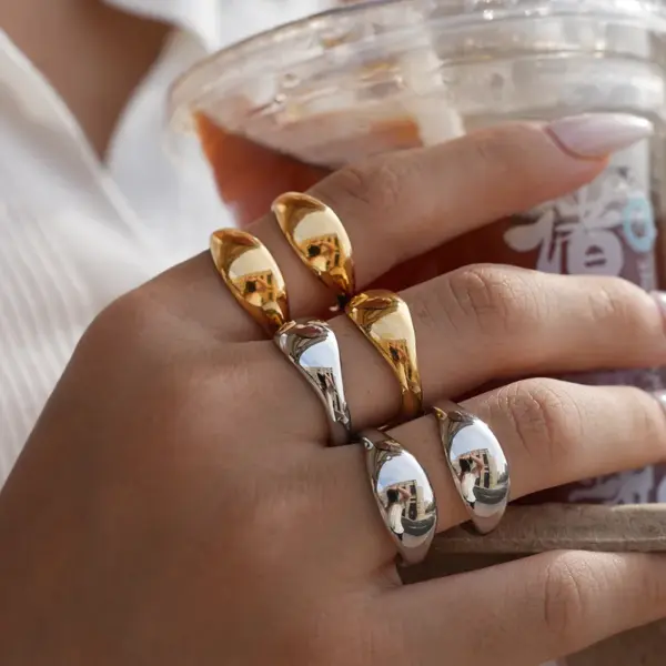 Wholesale Summer Ladies' 18K Gold Plated Stainless Steel Geometric Hollow Out Open Ring Adjustable Rings Casual Wear All Seasons