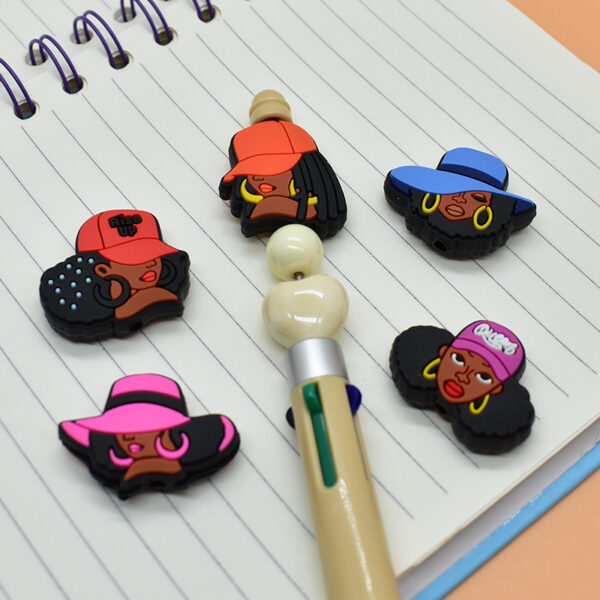 Wholesale Random 100pcs Black Girl Beaded PVC Soft Rubber Beads
