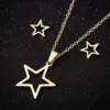 Wholesale PVD Coated 18K Gold Real Gold Plated Pentagram 201 Stainless Steel Fashion Waterproof Non Tarnish Earrings Necklace