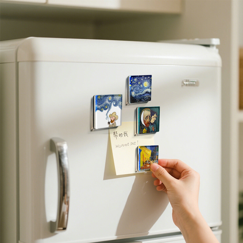 Wholesale Van Gogh Oil Painting Series Acrylic Refrigerator Magnet Home Decoration Creative Cultural and Creative Exy Soft Magnet Cross-Border Deliver
