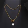 Wholesale Elegant Water Droplets Stainless Steel Freshwater Pearl Toggle Pendant Necklace