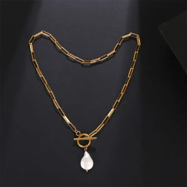 Wholesale Elegant Water Droplets Stainless Steel Freshwater Pearl Toggle Pendant Necklace