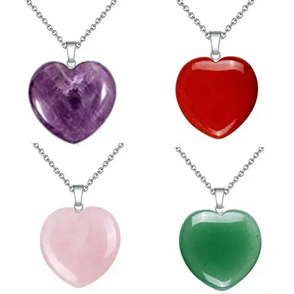 Wholesale Casual Simple Style Heart Shape Natural Stone Crystal Iron Wholesale Pendant Necklace