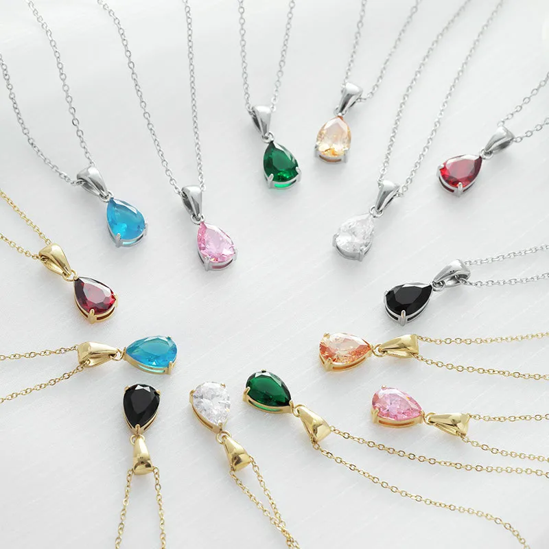 Wholesale PVD Coated 18K Gold Platinum Real Gold Plated Water oplets 304 Stainless Steel Fashion Waterproof Non Tarnish 304 Stainless Steel Necklace