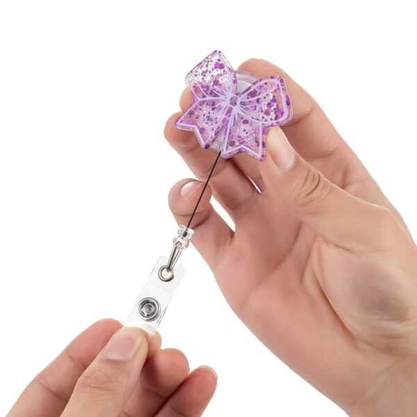 Wholesale Acrylic pink bow retractable name tag Badge Reels
