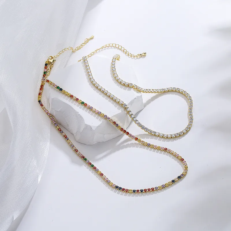 Wholesale Fashion Copper Plating 18k Gold Micro Inlay Color Zirconium Necklace