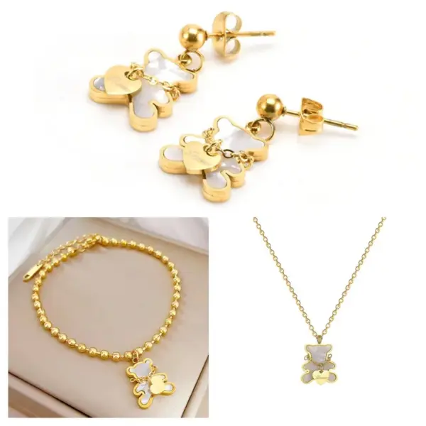 Wholesale 304 Stainless Steel Bear PVD Coated 18K Real Gold Plated Princess Cute Waterproof Non Tarnish Jewelry Set