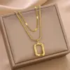 Real Gold Plated 304 Stainless Steel Square Waterproof Non Tarnish Fashion Layered Necklaces For Women'S