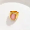Advanced Romantic Stainless Steel 18K Gold Plating Oval Inlaid Opal Ring