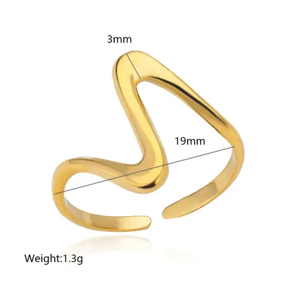 PVD Coated Real Gold Plated 18K Gold Waves 304 Stainless Steel Hip-Hop Modern Style Waterproof Non Tarnish Open Rings