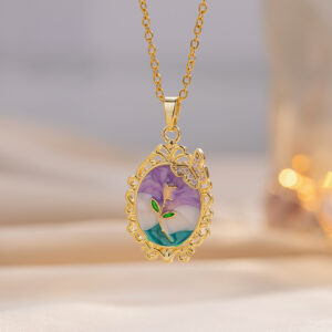 A3 purple oil painting rose necklace