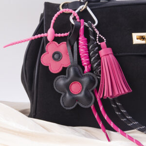 2 miu lanyards - pink tassels - black and pink flowers