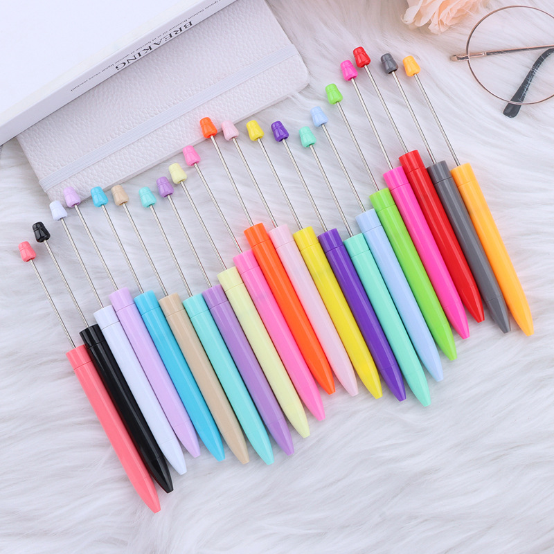 Wholesale New DIY Beaded Pen Macaron Color Long Large Capacity Refill Ballint Pen Printable Logo