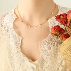 P533-Rose Peach Heart Necklace-40 + 5cm