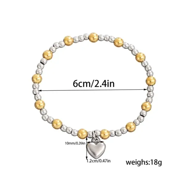 Wholesale Fashionable Stainless Steel Heart Pendant Bracelet For Women Gold Plated Beaded Jewelry Suitable Daily Wear Ideal Valentine's Day Mother's Gift