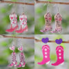 oly-9c065d5538110d4e0aeaaf192bb040be Wholesale Cross-Border Western Style Pink Love Tassel Spring and Summer Flower Leaf Cowboy Boots Pendant Wooden Double-Sided Earrings
