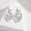 Wholesale 304 Stainless Steel Leaf PVD Coated Stone-Free 18K Real Gold Plated 18K Gold Elegant Waterproof Non Tarnish Hollow Out Gold Silver Earrings