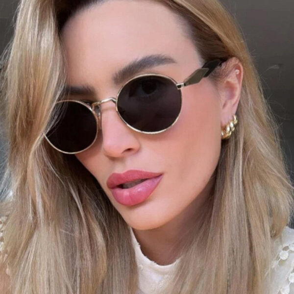 Wholesale New Style Sunglasses Women's Instagram Street Photoshoot Internet Celebrity Fashion Oval Metal Sunglasses Cross-border Trendy Retro Glasses Free Shipping