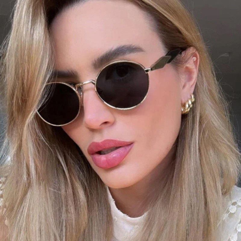 Wholesale New Style Sunglasses Women's Instagram Street Photoshoot Internet Celebrity Fashion Oval Metal Sunglasses Cross-border Trendy Retro Glasses
