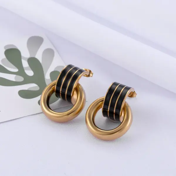 Simple Style Round Enamel Plating 304 Stainless Steel Earrings Ear Studs