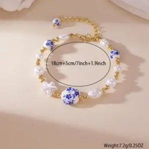 Small Flower Blue and White Porcelain Beaded Bracelet