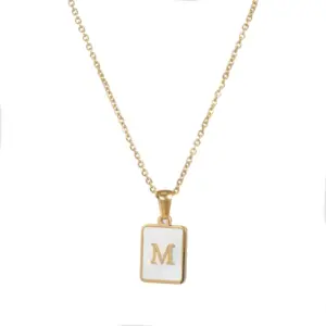 Fritillary Letter Square Pendant Necklace-Gold-Letter M