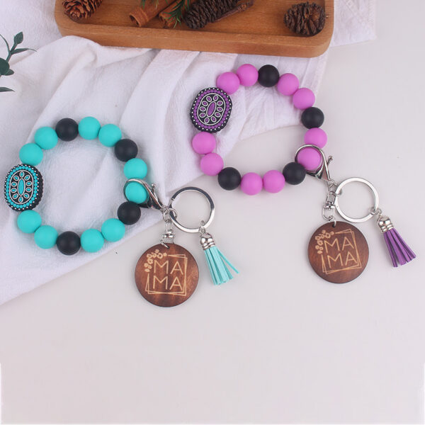 Wholesale Oval Gemstone Mom Key Bracelet Silicone Keychain Creative Gift Key Bracelet