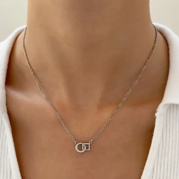 Wholesale Fashion Circle Square Copper Plating Hollow Out Inlay Zircon Pendant Necklace 1 Piece