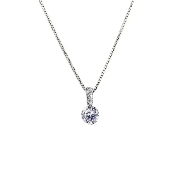 Mini Single Diamond Zircon Necklace For Women Simple Trendy Transparent Collarbone Chain Geometric Stainless Steel Material