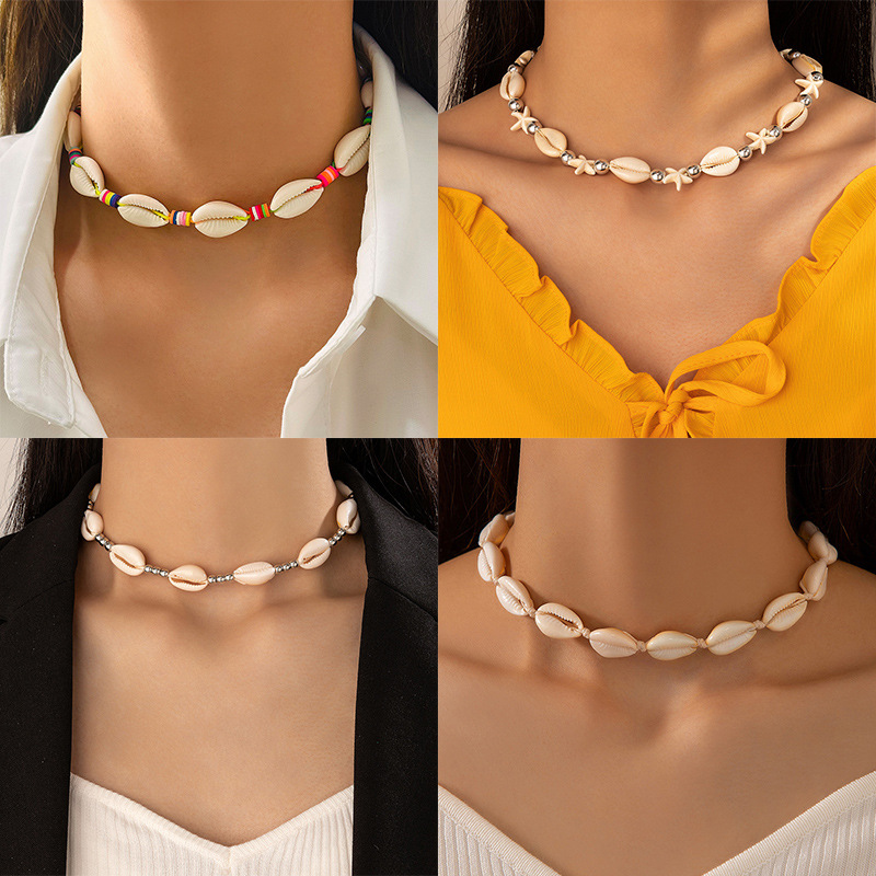 Wholesale Cross-border Seaside Holiday Series Beaded Necklace Beach Starfish Shell Necklace Vintage nut Scallop Necklace Women