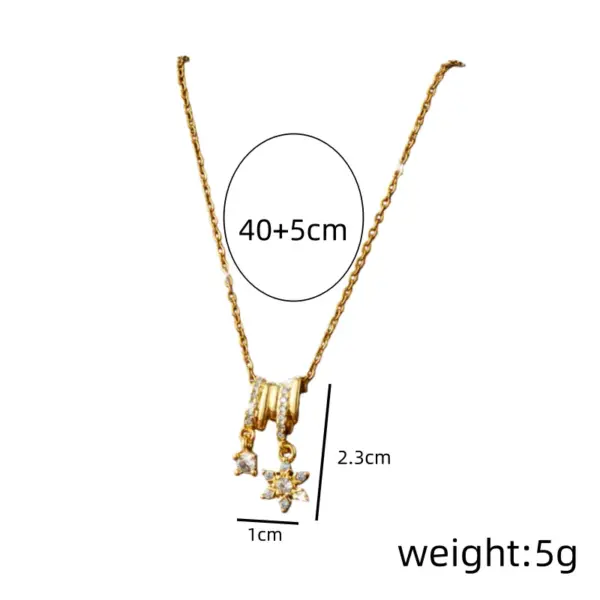 Wholesale Star Snowflake Ice Crystal Zircon Pendant Titanium Steel Necklace For Women Fashionable Light Luxury Temperament Lock Star Bone Chain 304 Stainless Steel