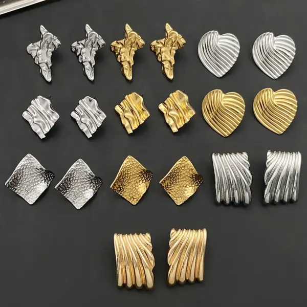 Titanium Steel Pleated Geometric Earrings For Women New Irregular Round Square Lovely Earrings Mid-ancient Earrings Fashion