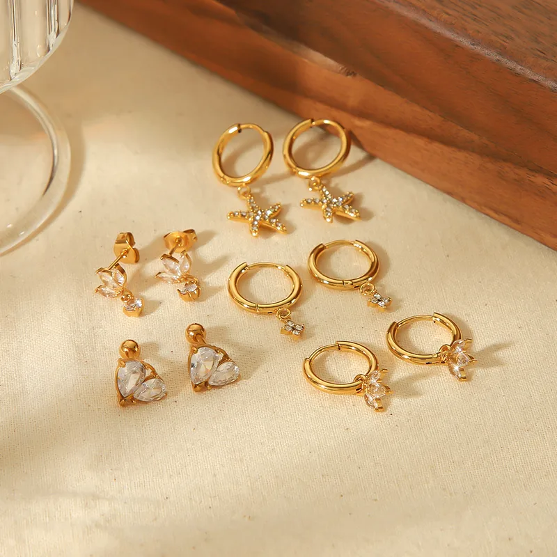 Wholesale PVD Coated Real Gold Plated Starfish Heart Shape 304 Stainless Steel Luxurious Simple Style Waterproof Non Tarnish op Earrings