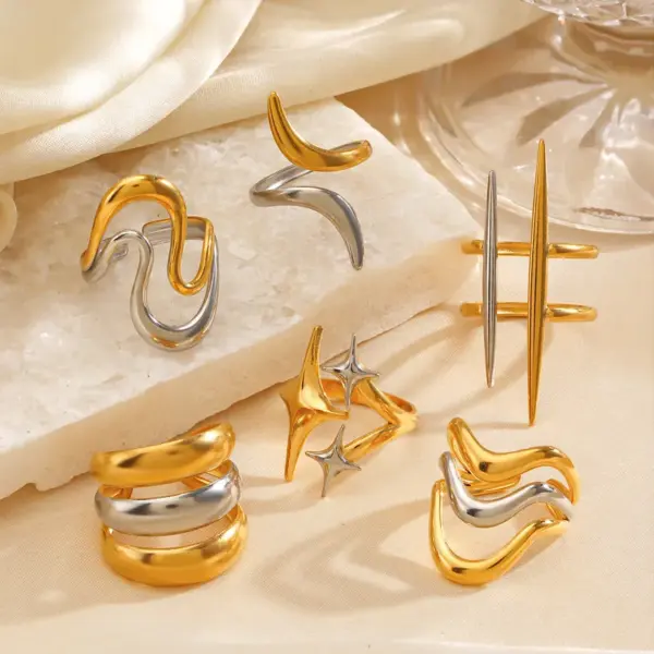 Ion Plating (IP) 18K Gold Plated Star Lines 304 Stainless Steel Casual Glam Luxurious Waterproof Non Tarnish Open Rings