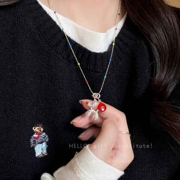 Wholesale Knock on Cute! Red m Bean Balloon Dog Pendant Necklace Women's 2025 New Spring and Summer High-End Sweatshirt Chain Accessories