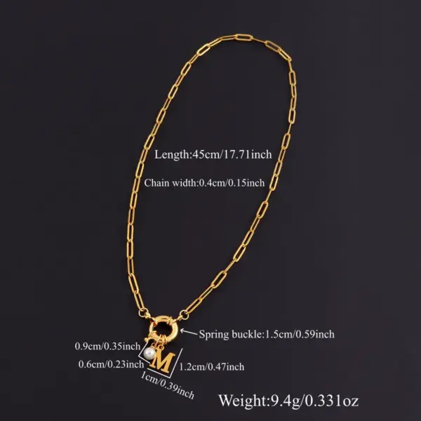 Wholesale 201 Stainless Steel Artificial Pearl Letter Electroplated Stone-Free 18K Real Gold Plated Casual Classic Style Waterproof Non Tarnish Gold Pendant Necklace