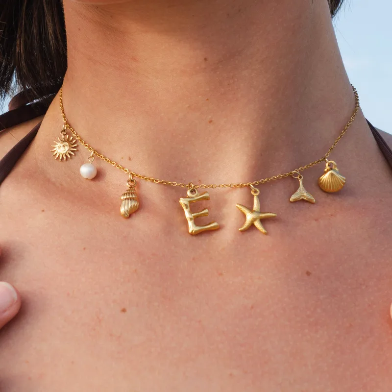 Wholesale Copper Simple Style Sun Letter Starfish Pendant Necklace