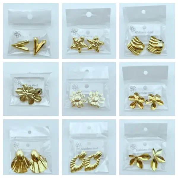 Luxurious Floral Oil Pressed Stainless Steel Earrings Fashionable Petal Leaf Ear Jewelry Elegant Simple Style For Women