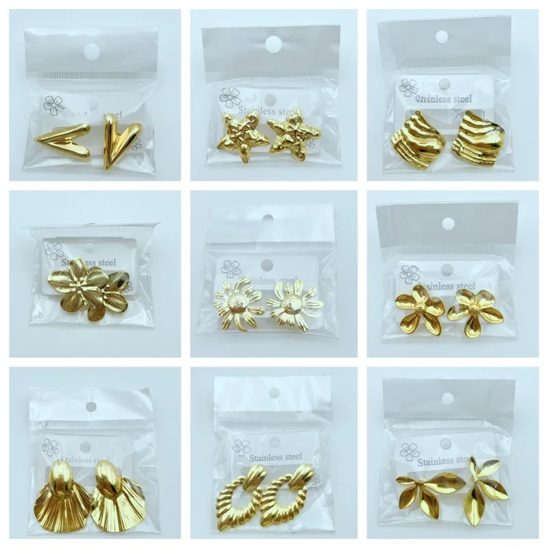 Wholesale Luxurious Floral Oil Pressed Stainless Steel Earrings Fashionable Petal Leaf Ear Jewelry Elegant Simple Style For Women