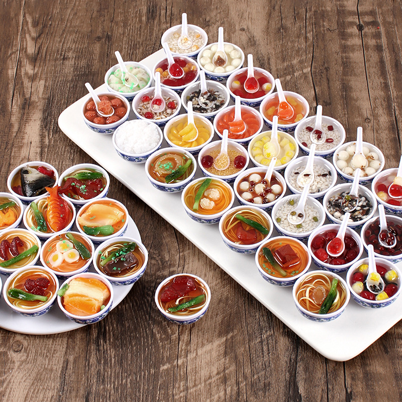 Wholesale Simulation Food 4cm Blue and White rcelain Bowl Keychain Pendant Chinese Style Gourmet Snack Micro Food Play Model Toy
